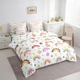 thumbnail image 3 of Manfei Cute Cartoon Rainbow 7pcs Bedding Comforter Set,Colorful Striped Lines Queen Bedding Sets,Kawaii Dinosaur Egg Queen Sheet Sets For Teens,Ultra Soft Home Decor Reversible, 3 of 8