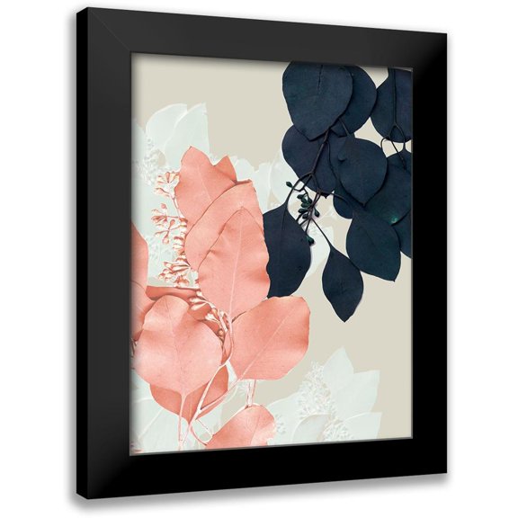 Goldberger, Jennifer 12x14 Black Modern Framed Museum Art Print Titled - Indigo and Blush Leaves IV