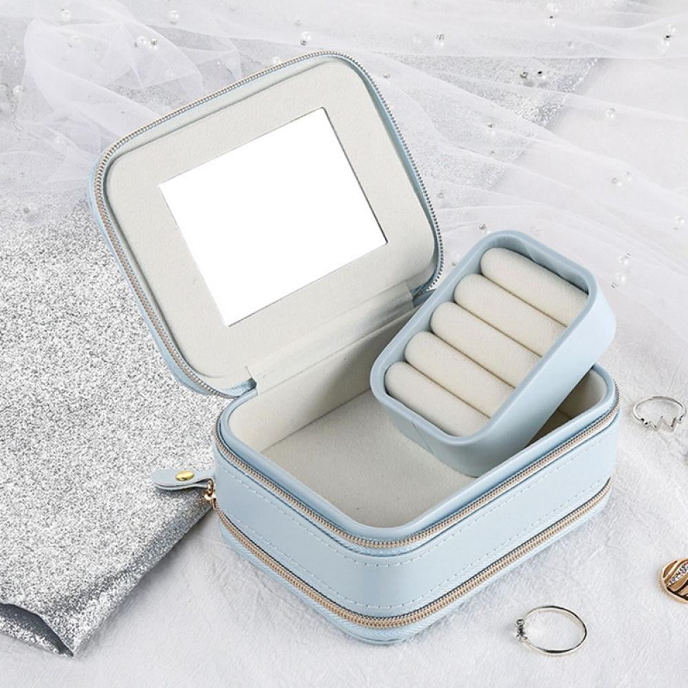  UMUMPINGG Travel Jewelry Box for Kids,Jewelry Storage Case with  Mirror and 2 Layer Removable Tray,Faux Leather Jewelry Display Holder for Ring  Necklace Earring Bracelets Kids Birthday Gift White : Clothing, Shoes