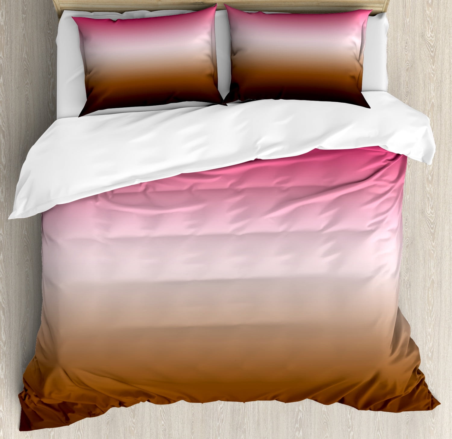 Ombre Duvet Cover Set, Illustration of Color Change Themed Artwork Bicolor Pink and Brown