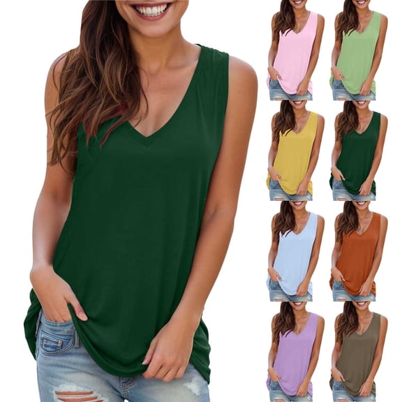 TTUHYWXI Women Summer Deep V Neck Tank Top Loose Fit Flowy Sleeveless Shirt (Coffee, M)