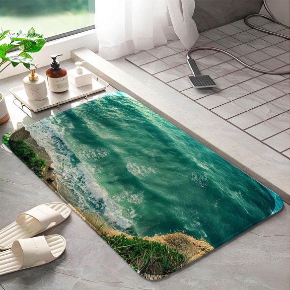 Beach waves 1034 Non-Slip Memory Foam Bath Rug: Absorbent, Quick-Dry, Machine Washable, Soft & Comfortable - S