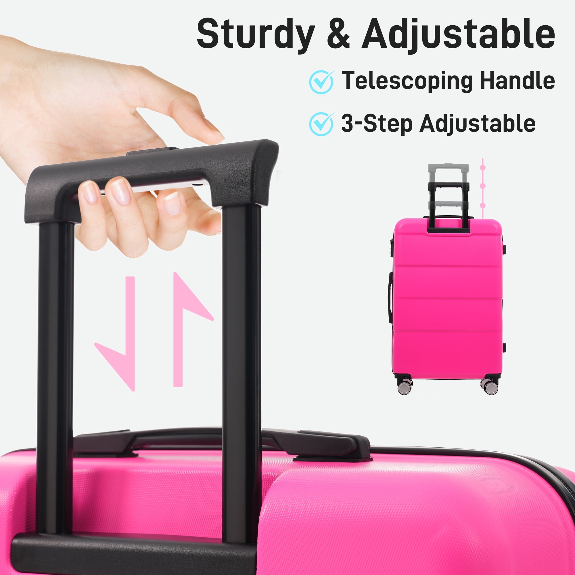 Euroco 6 Piece Luggage Sets, ABS Hardshell Suitcase Set with Password Lock,Spinner Wheels and 2 Bags,Durable Lightweight Carry on Suitcase with Handle for Travel,Pink(16"/20"/24"/28")