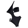 thumbnail image 7 of AOMPMSDX Summer Womens Swimsuits One Shoulder Bikini Sexy Irregular Solid Color Monokinis Bathing Suit For Women Black L, 7 of 7