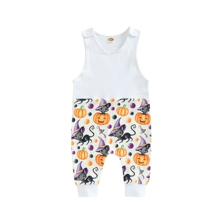 

Bagilaanoe Toddler Baby Girl Boy Halloween Jumpsuit Sleeveless Cat Pumpkin Print Romper Pleated Overalls 1T 2T 3T 4T 5T 6T Kids Long Pants Outfits