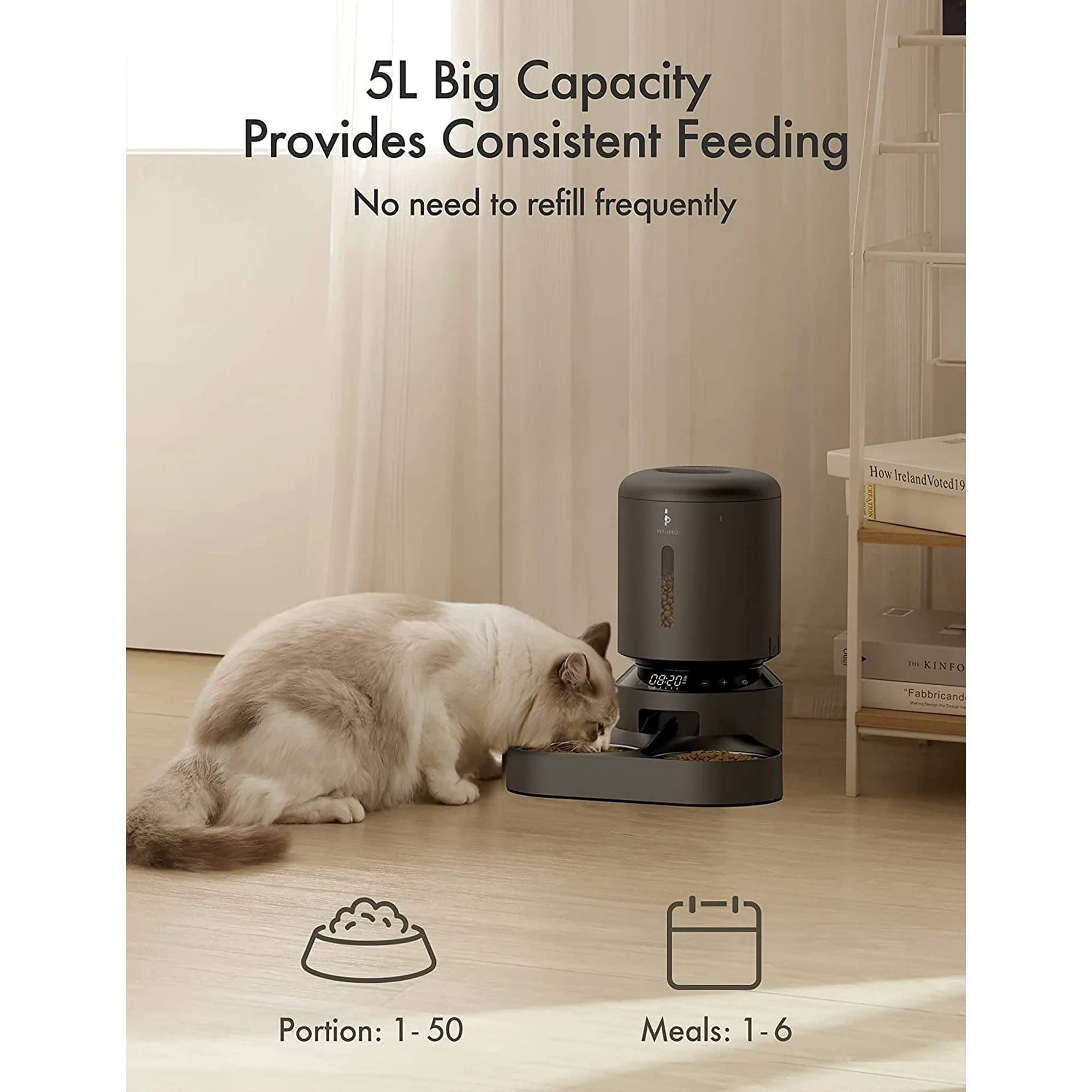 PETLIBRO  Automatic Cat Feeder, Single Stainless Tray for Cats & Dogs, 5G WiFiApp Control,Black