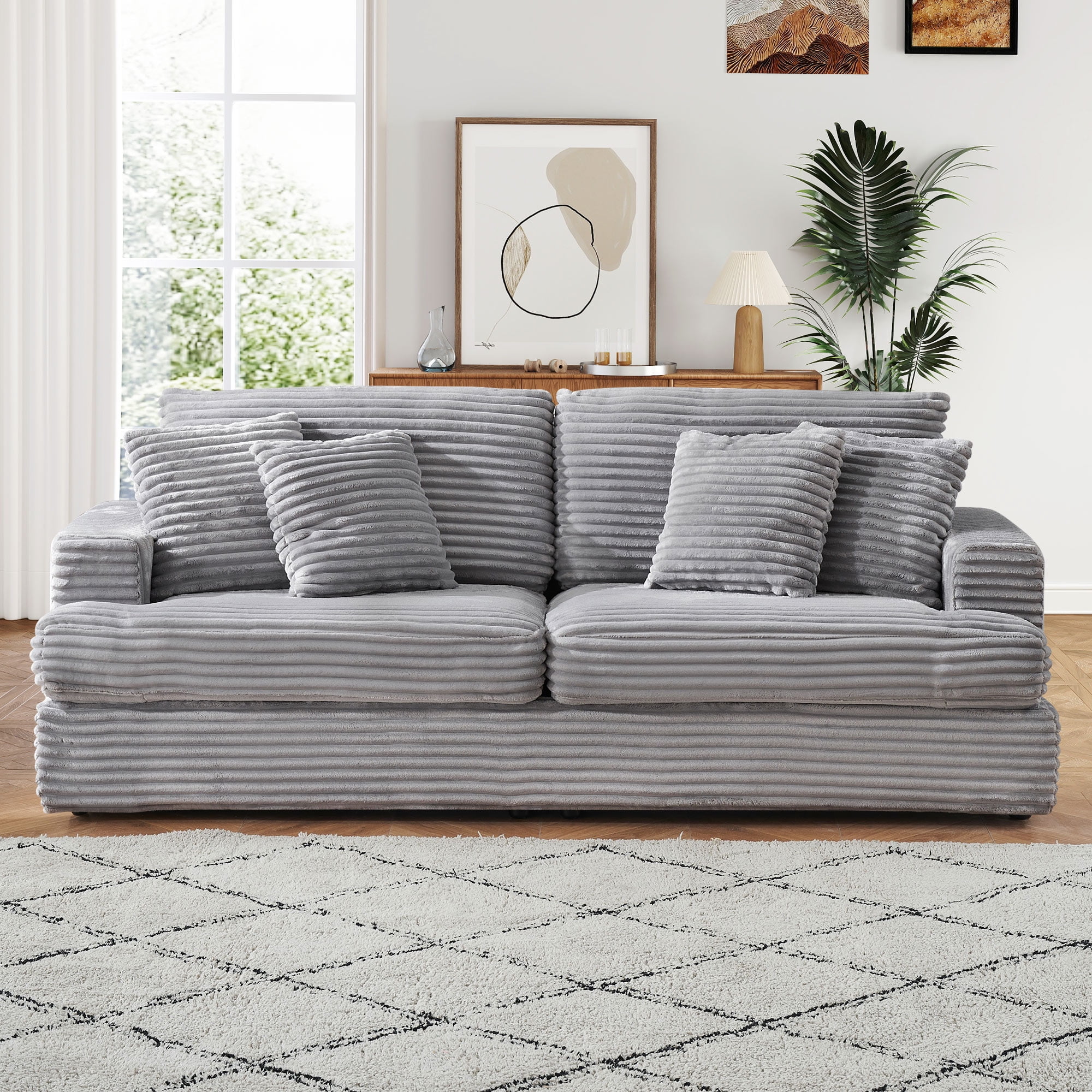 Dinosisco Corduroy Loveseat Sofa, Upholstered 3-Seater Sleeper Couch for Living Room, Gray
