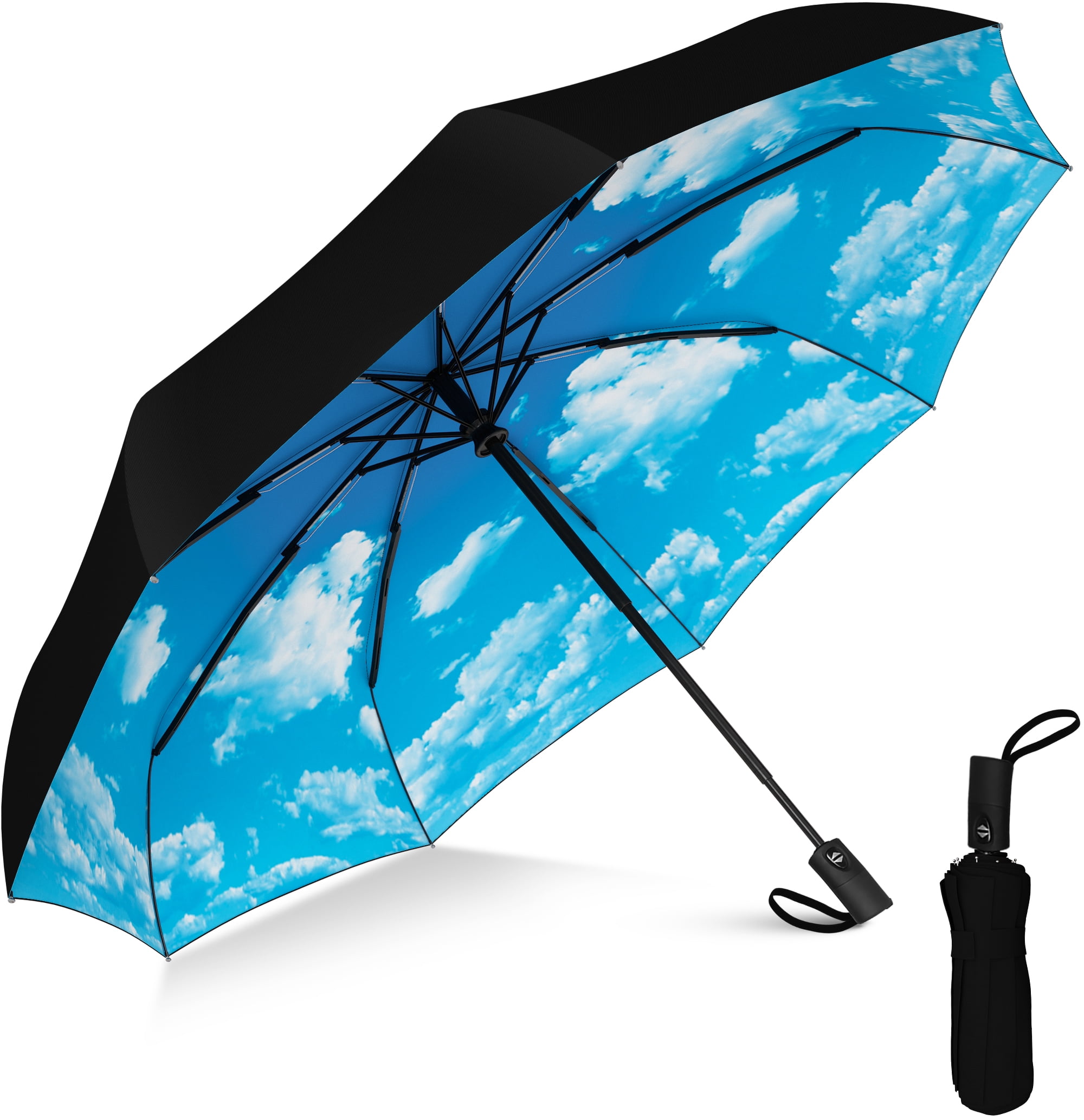 Automatic Travel Umbrella Auto Open Close Compact Folding Rain Windproof Strong 