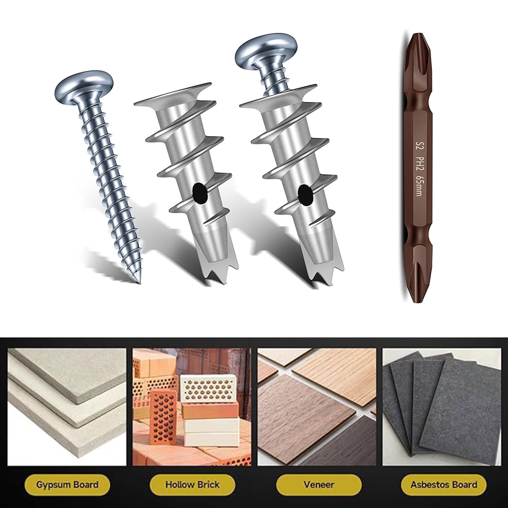 Metal Wall Anchors Set with Screws Versatile Metal Wall Anchors & Screws Simple Installation for Drywall Installation