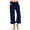 Navy, variant on Women's Ruffled Hem Capri Pants - High Waist Cotton Linen Casual Wide Leg Trousers with Pockets ,Army Green,L