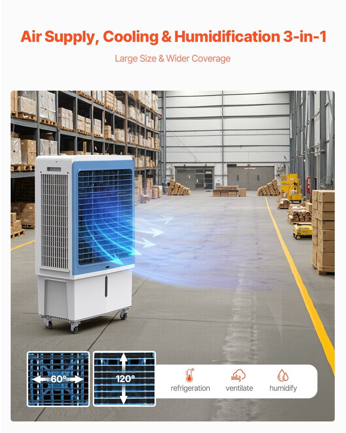 CAFORKP 4129 CFM Evaporative Air Cooler | 12.7 Gallon (48L) Extra Large Tank Portable Swamp Cooler with Remote Control, 3 Speed, Long-Lasting Cooling