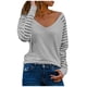 thumbnail image 1 of Blusa de mujer con cuello en V y estampado de rayas, manga larga y corte holgado, tejido de poliéster, adecuada para primavera/otoño/invierno, 1 of 4