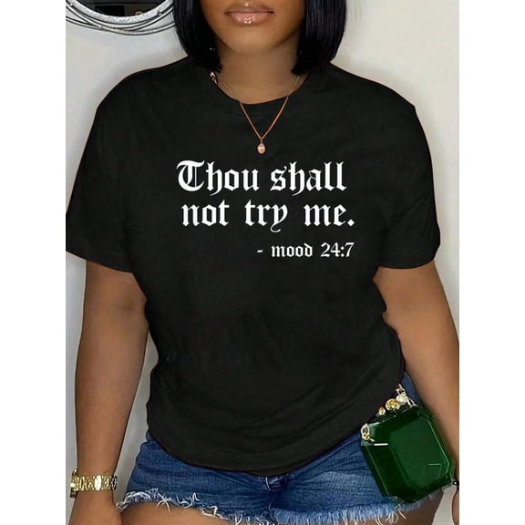 Women's Funny Christian T Shirt, Thou Shall Not Test Me Graphic Tee, Faith Inspired ;JQuote Shirt, Casual Short Sleeve Cotton Top