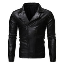 XFLWAM Men's PU Leather Jacket Causal Belted Faux Leather Motorcycle Jacket Zipper Biker Coat Black M