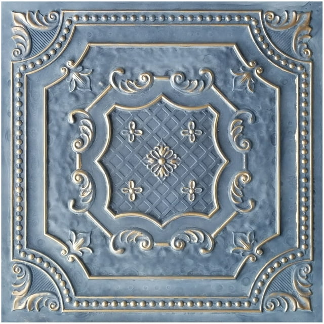 Drop-In, Glue-Up 2'x2' Faux Tin PVC Ceiling Tile , Smoked Gold