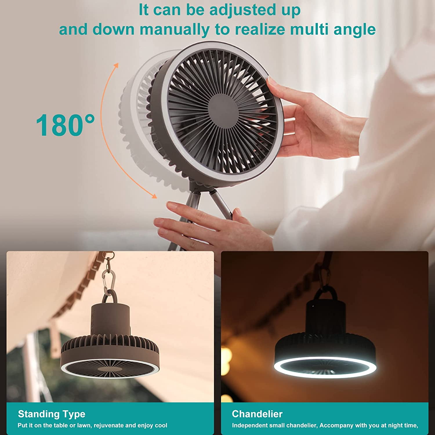 Babyltrl 3 in 1 Portable Desk Fan with LED Lantern,30H Working Time,10000mAh USB Rechargeable Hanging Tent Personal Small Fan for Camping Outdoor Indoor