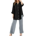 thumbnail image 1 of Conjuntos de 2 piezas para mujer: blusa de pierna ancha y pantalones elásticos. Camisa informal con cuello en V y bolsillos. Ropa urbana para todas las estaciones., 1 of 6