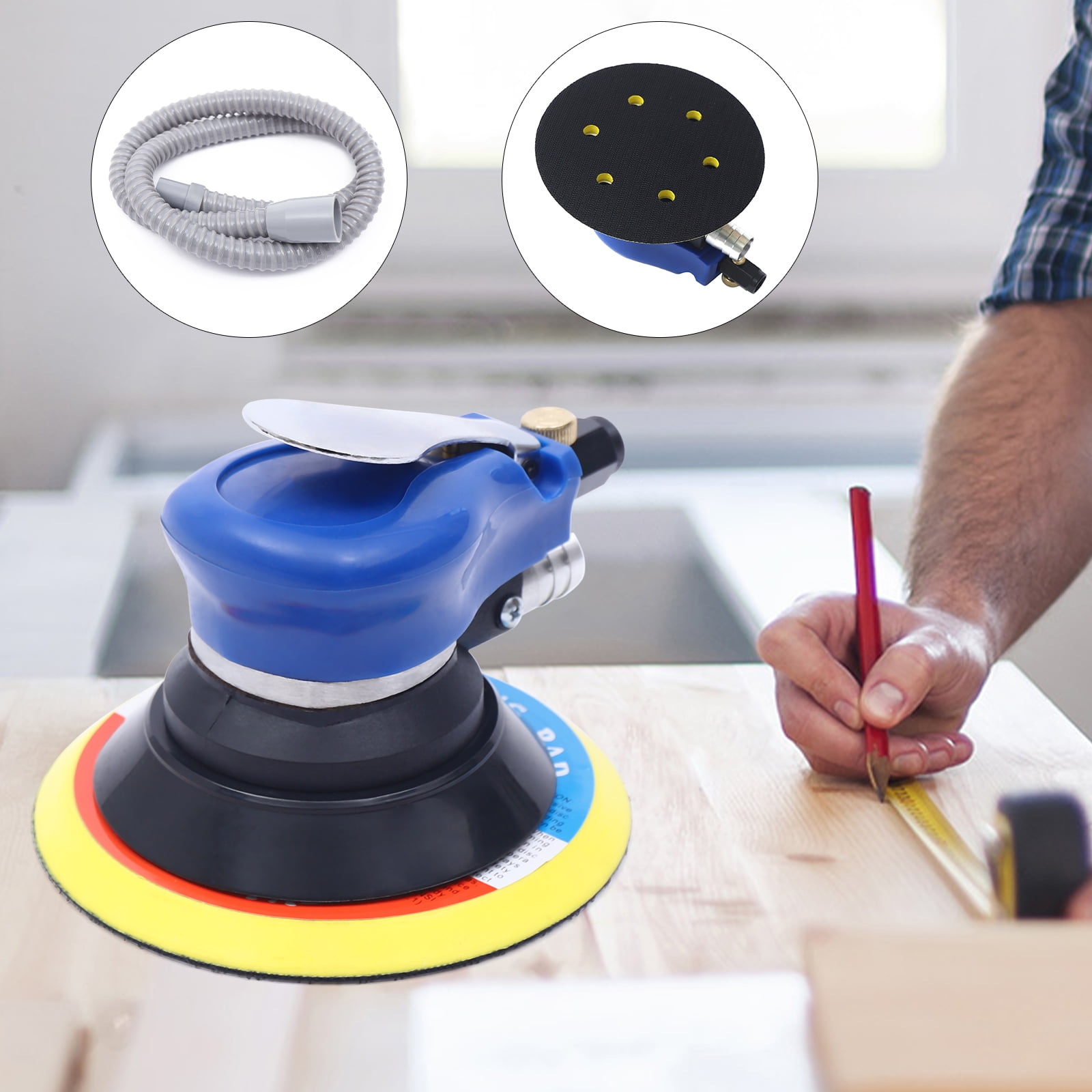 Air Palm Orbital Sander Random 6inch Hand Sanding Pneumatic Round 10000 RPM BEST