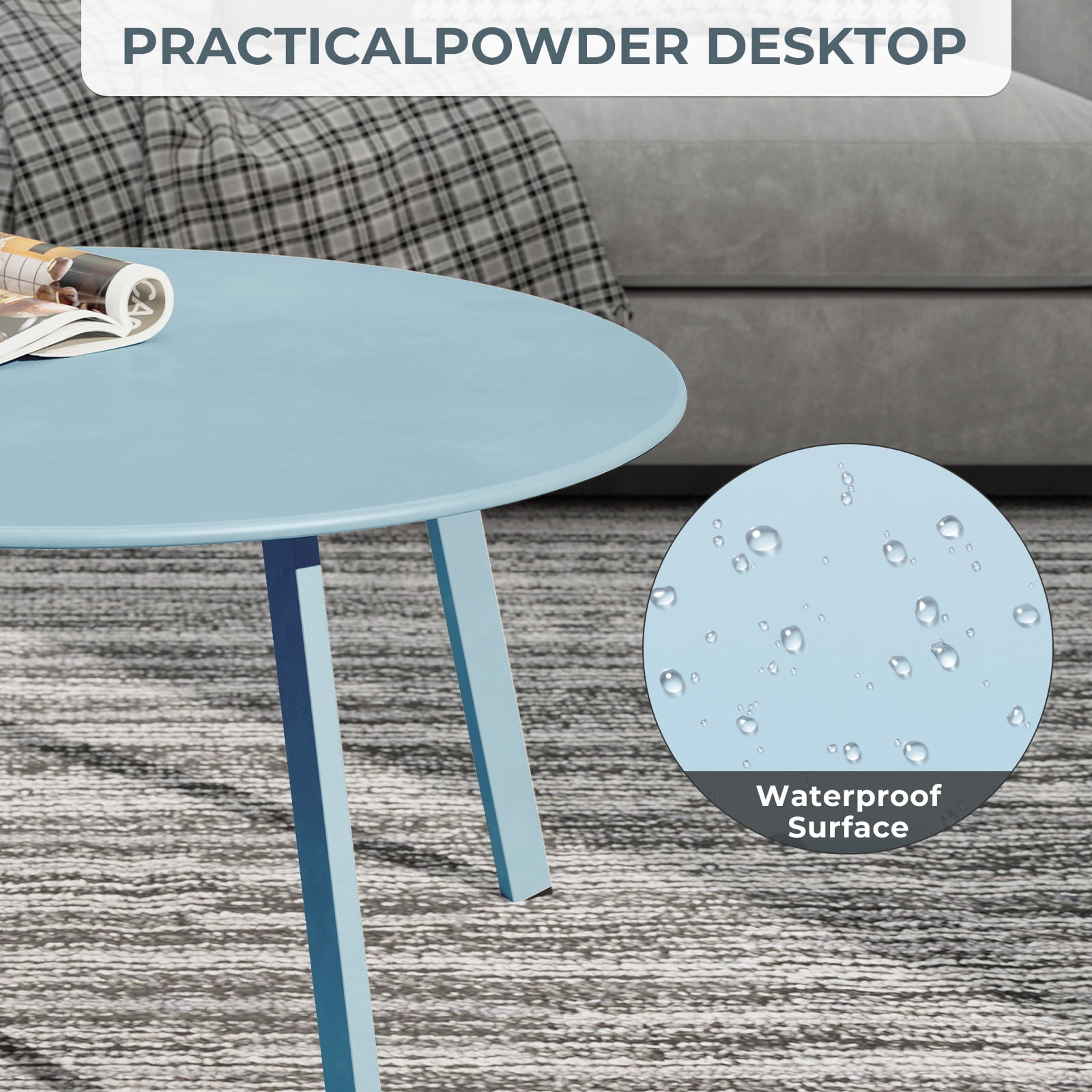 GRANDPATIO 28" Round Coffee Table Steel Outdoor Patio Table , Grayish Green