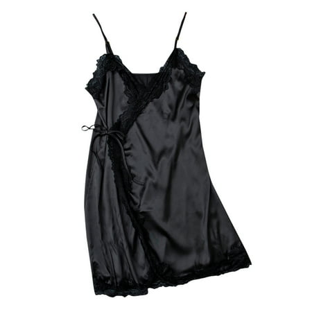 

NUNU Women Nightdress Solid Color Deep V Neck Floral Edge Lightweight Lace Nightgown for Bedroom