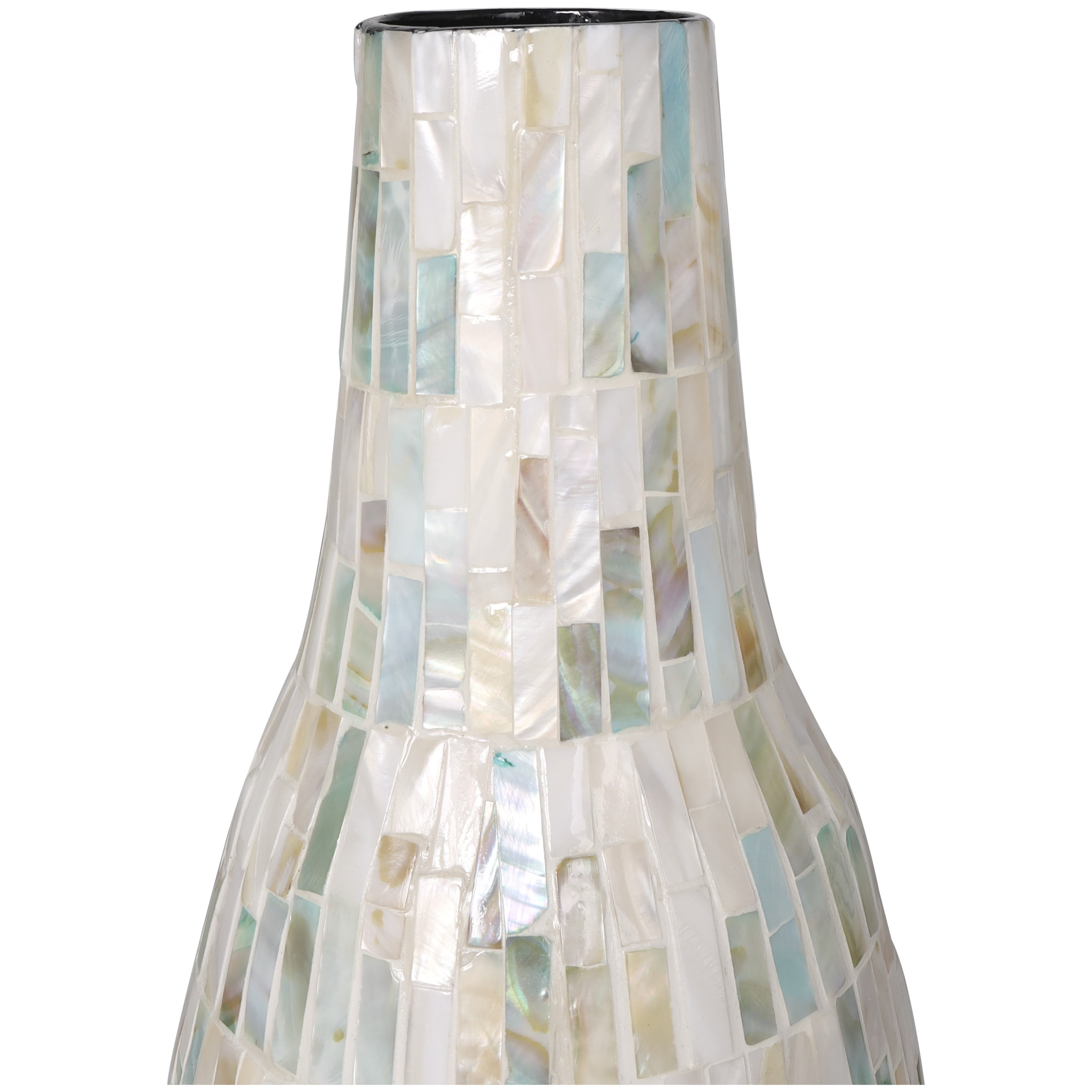DecMode 21" Handmade Mosaic Inspired White Mother of Pearl Vase with Pastel Blue and Pink Accents