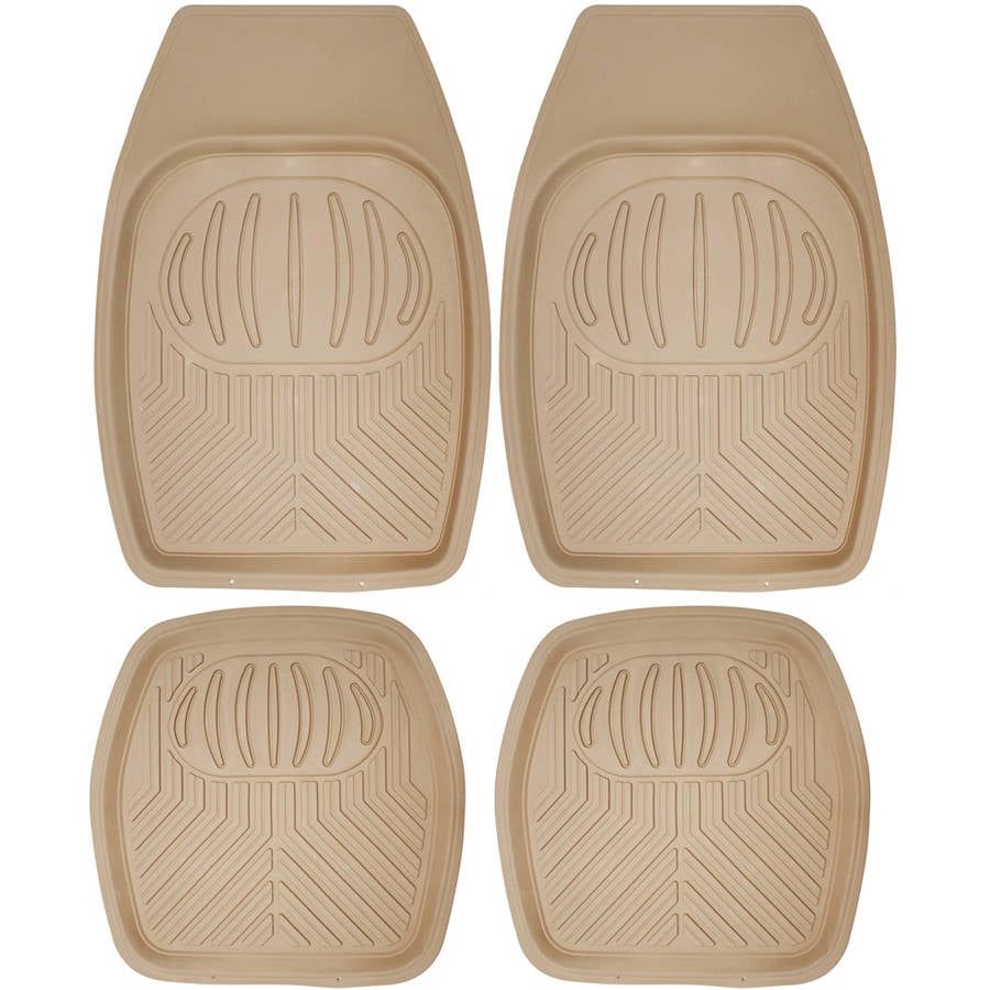 OxGord Universal Fit 4Piece Full Set Pan Tech Heavy Duty Rubber Floor Mat, Beige