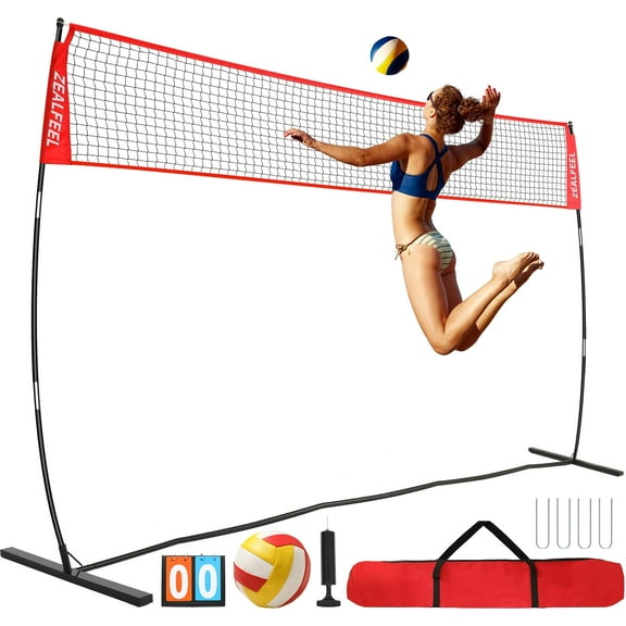 Zealfeel Adjustable Portable 12ft Volleyball Training Net Set with Carry Bag for Outdoor Practice
