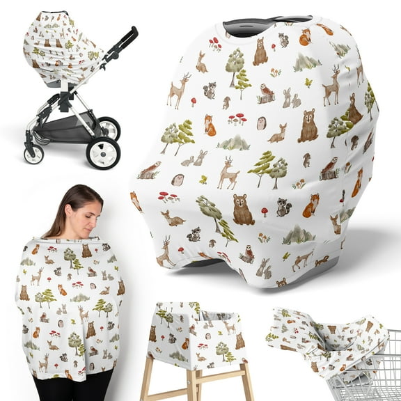 Sweet Jojo Designs Watercolor Woodland Forest Animals Boy, Girl, Unisex/Gender Neutral Multi Use Baby Car Seat and Nursing Cover