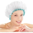 thumbnail image 1 of Gorro de ducha para mujer (blanco), gorro de baño forrado, de gran tamaño, impermeable, reutilizable, lavable JM, 1 of 5
