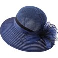 thumbnail image 1 of Crochet Organza Flower Straw Sun Hat for Women,French Derby Tea Party Hat Kentucky Church Hat Summer Beach Navy, 1 of 5