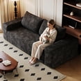 thumbnail image 6 of 71 Inch Corduroy Sofa for Living Room, Deep Seat Comfy Loveseat Couch with High-Density Foam, No Assembly Needed, Fits Bedroom Apartment Conference Space, Black, 6 of 8