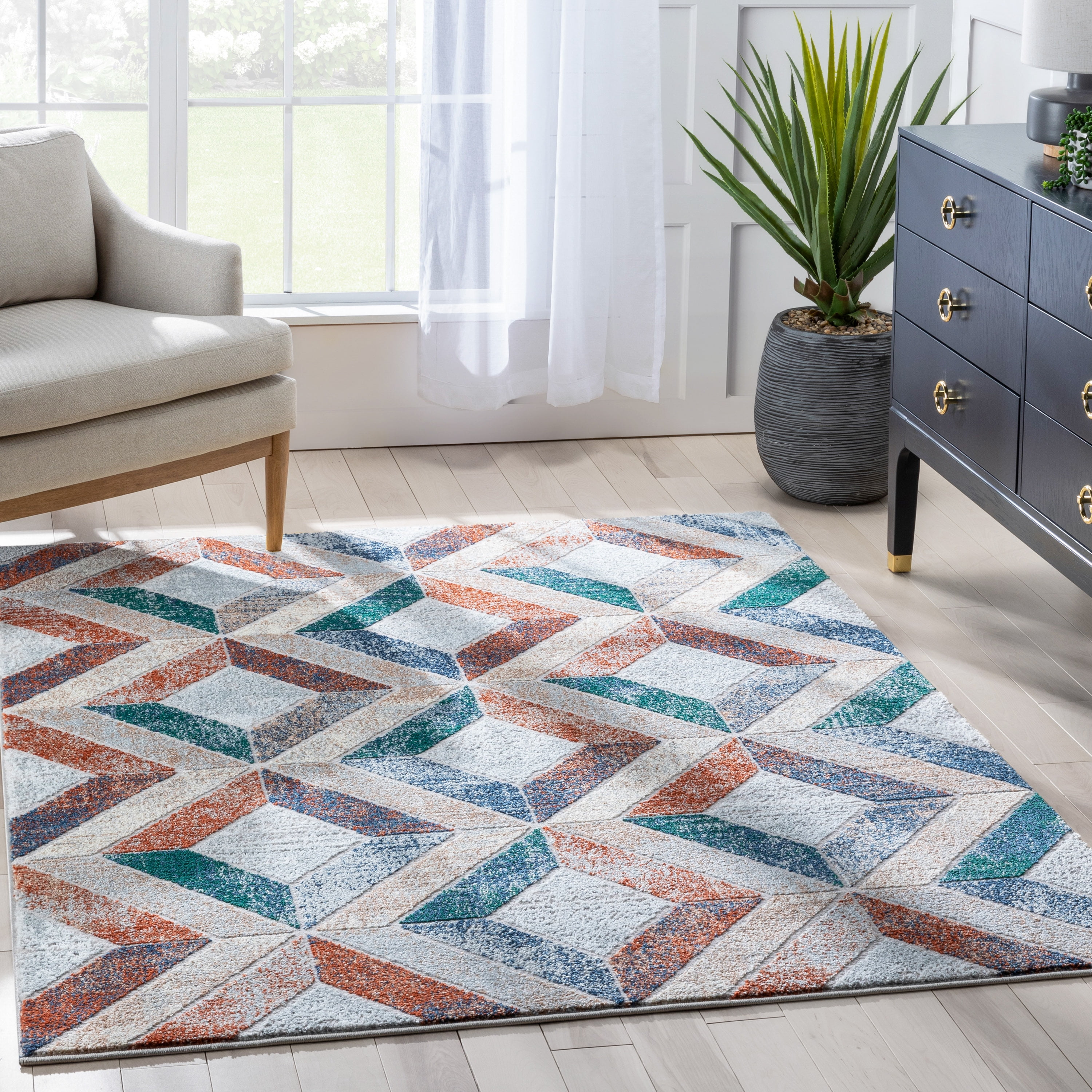 Well Woven Modern Geometric Woven Area Rug, 7.83' x 9.83'