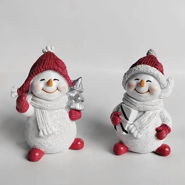 Ireezec Christmas Snowman Ornament Handmade Resin Decor for Indoor Holiday Mantel Shelf Tabletop Winter Snowman Figurine Festive Home Decorations Gift