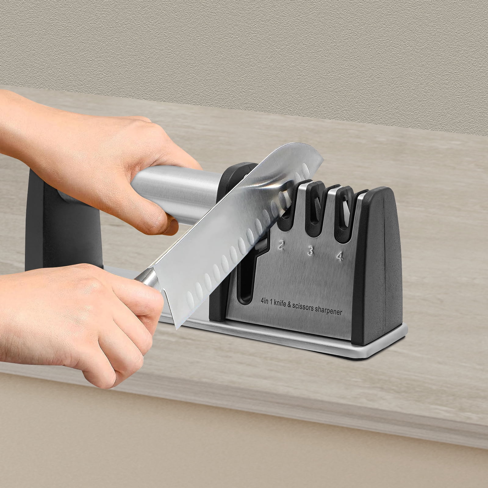 4-Stage Kitchen Knives and Scissors Sharpening Tools Manual Knife Sharpeners
