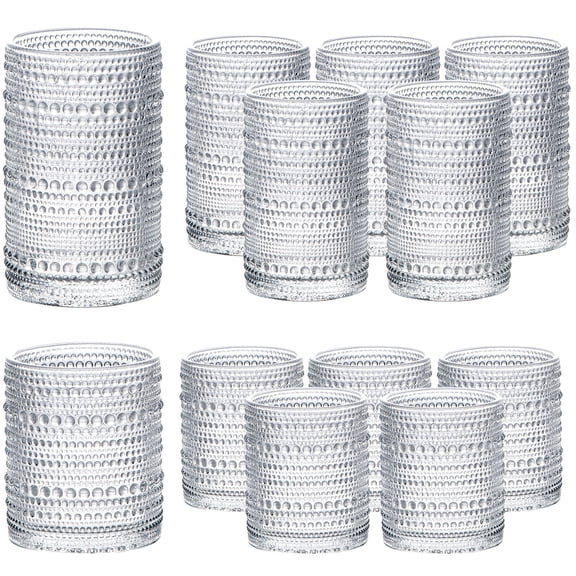 Vintage Hobnail Drinking Glasses - Set of 12 Cocktail Glassware - 6 Pcs Jupiter Water Cups 14 oz & 6 Pcs Cute Beaded Bubble Textured Drinkware 11 oz for Wine Beer Juice Whiskey