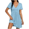 thumbnail image 2 of ClodeEU Women's Summer V Neck Short Sleeve T Shirt Dress,Loose Fit Casual Mini Dress Light Blue,Women's Plus M, 2 of 8