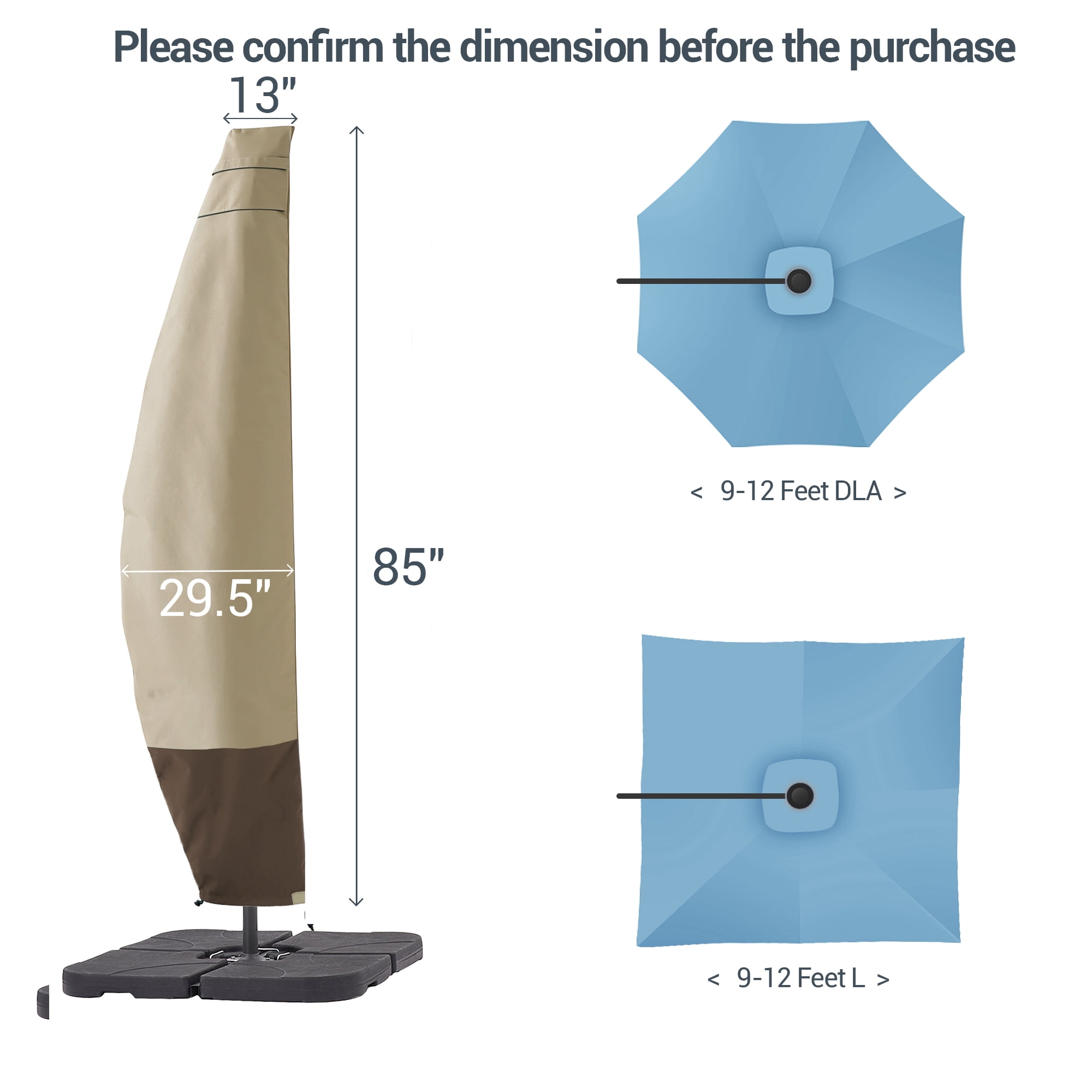 ACEGOSES 9-11 ft Outdoor Patio Umbrella Covers Zippered Waterproof Parasol for Offset Hanging Umbrella Cantilever Umbrella,KhaKi&Brown
