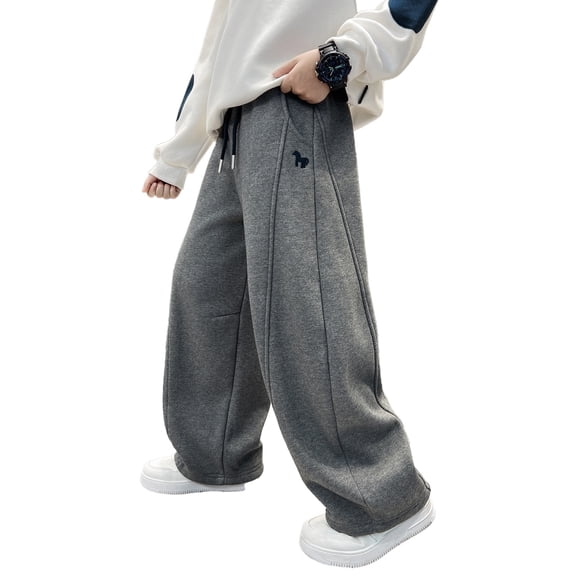 CONROSES Boys Baggy Sweatpants Wide Leg Baggy Pant for Child Embroidery Elastic Waist Drawstring Streetwear Jogger Pants with Pockets