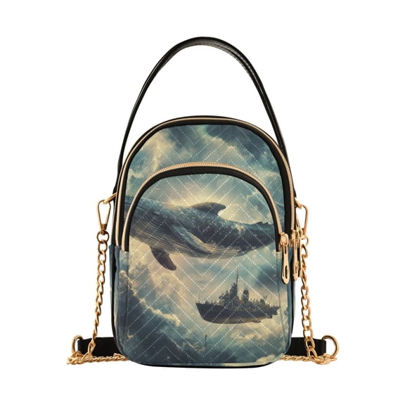 FORMRS Crossbody Bag for Women Quilted Travel Shoulder Cell Phone Purse with Chain Strap Handbag, Beige Floating Whale