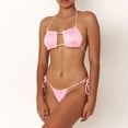 thumbnail image 5 of Bikini plisado Sexy para mujer, traje de baño hueco con tirantes con volantes, traje de baño acolchado con encaje de Color puro, 5 of 5