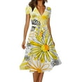 thumbnail image 1 of B91xZ Robes Printemps Été pour Femmes Manches Courtes Mode Unie Col en V Lanterne Fluide Robe Ample, Jaune m, 1 of 4