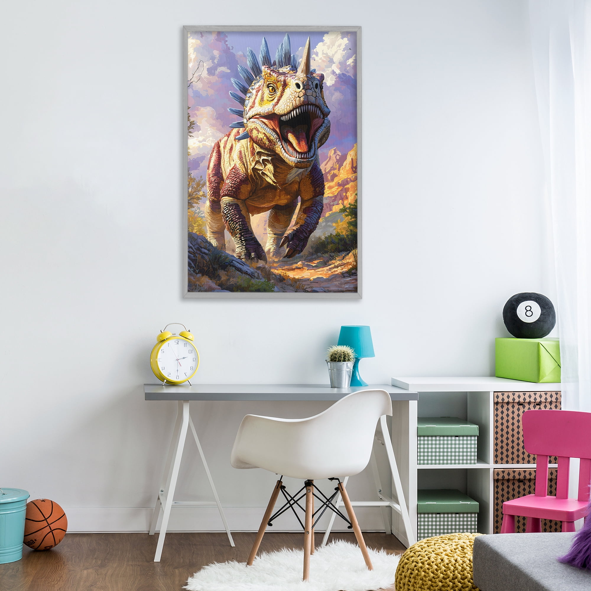 Stupell Industries Fierce Horned Dinosaur Gray Framed Giclee Art, design by Creative Studio