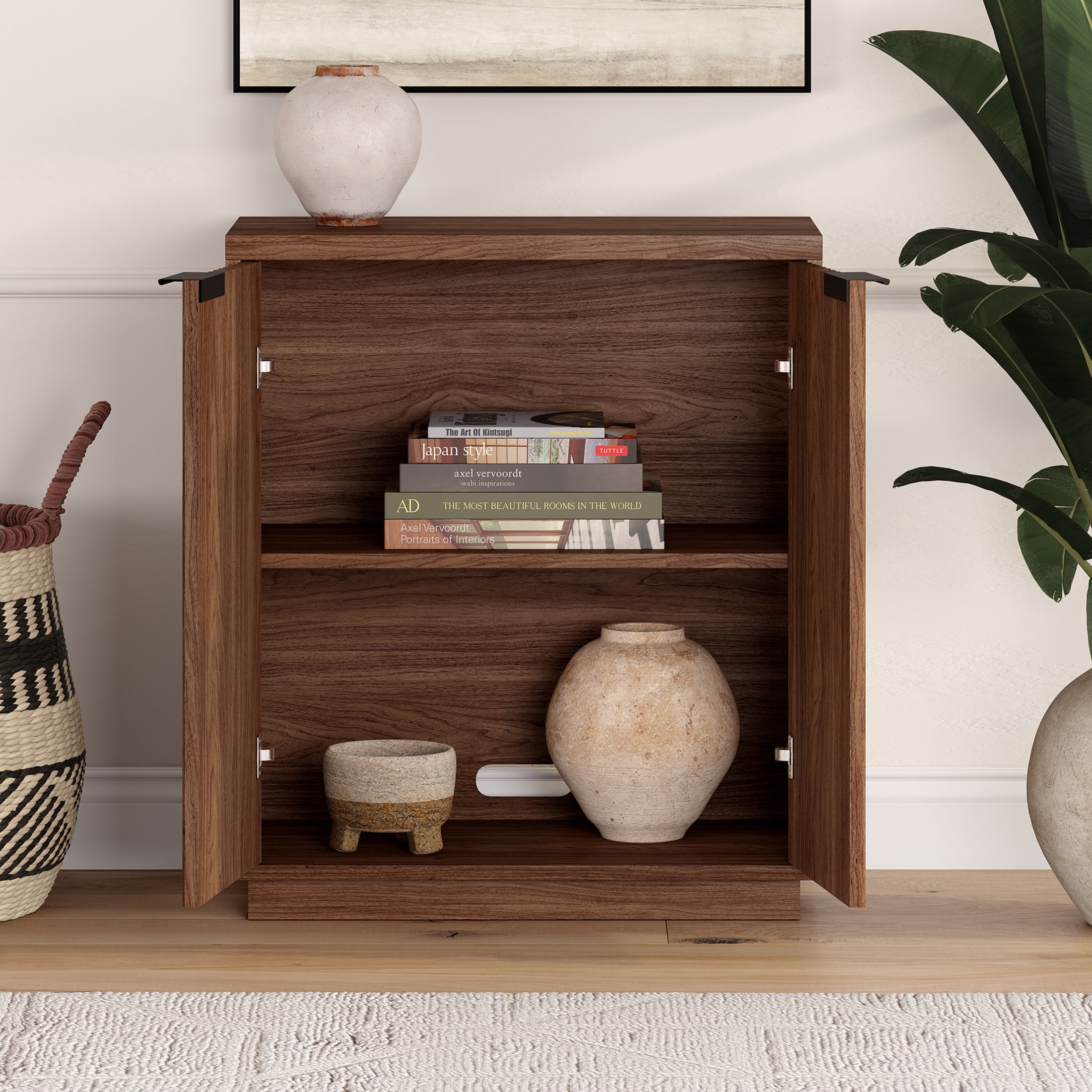Evelyn&Zoe Modern/Contemporary 28" Wide Satin Walnut Accent Cabinet