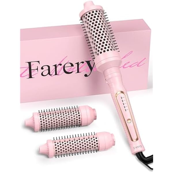wonima11 Farery PRO 3-in-1 Thermal Brush Set - Adjustable Temperature, Detachable Curling Brush Heads (1.25", 1.5", 1.77"), Dual MCH, 20s Fast Heating for Quick Volume & Effortless Curls, Rose Pink