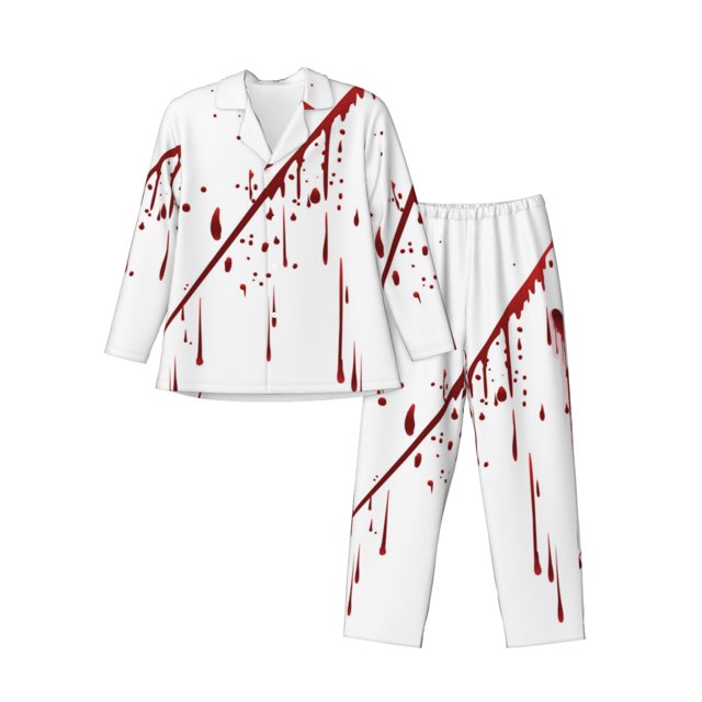 Balery Bloody Hand Pijama para Hombre de Dos Piezas con Manga Larga, Conjunto de Dormir y Descanso Suave con Bolsillos-XX-Large