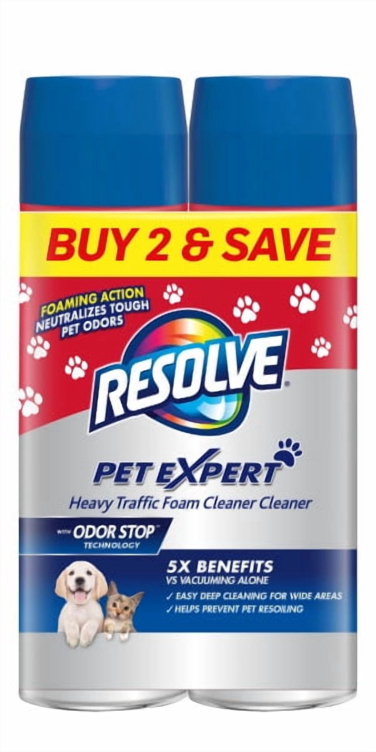 (2 pack) Resolve Pet Expert High Traffic Carpet Stain Cleaner Solution and Odor Remover Foam, 22 oz, 2 Count