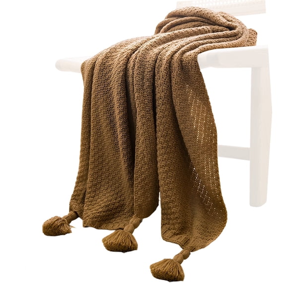 Knitted Throw Blanket with Tassels, 43.3 x 59.1 in / 110 x 150 cm, Soft Acrylic Throw Blanket, Farmhouse Style, Decorative Chunky Knitted Throw Blanket for Sofa, Bed, Living Room