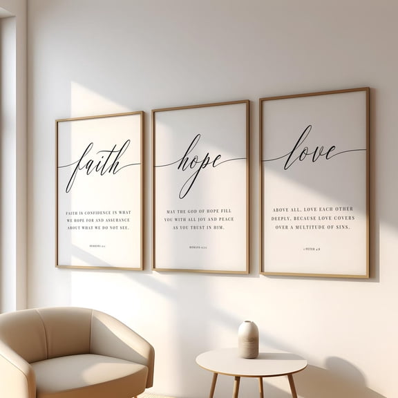 Faith Hope Love Bible Verse Print Christian Scripture Wall Art Set 3 Unframed Paper Print 8x12