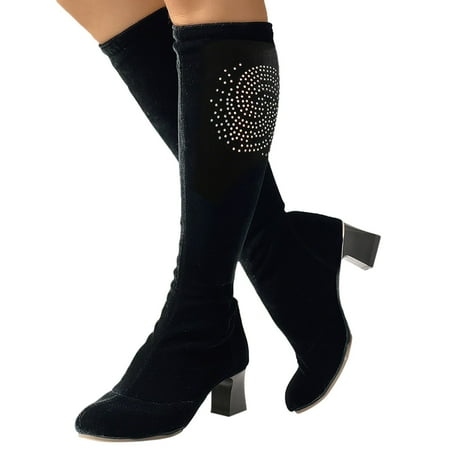 

Qufokar Womens Snow Boots Size 9 Wide Knee High Wide Calf Boots for Women Taupe Thick Knee Velvet Fashion Rhinestones Plus Heel The Boots Over Stitching Flock Women S Boots Soft Sole Tall Boots Velve