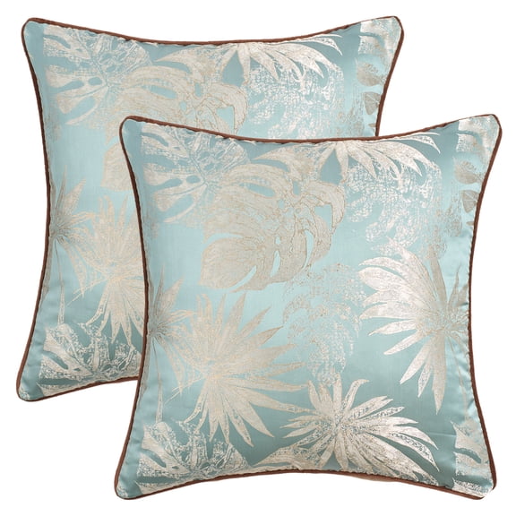 Unique Bargains 2pcs Velvet Tropical Leaf Jacquard Pillow Cover 18" x 18" Green